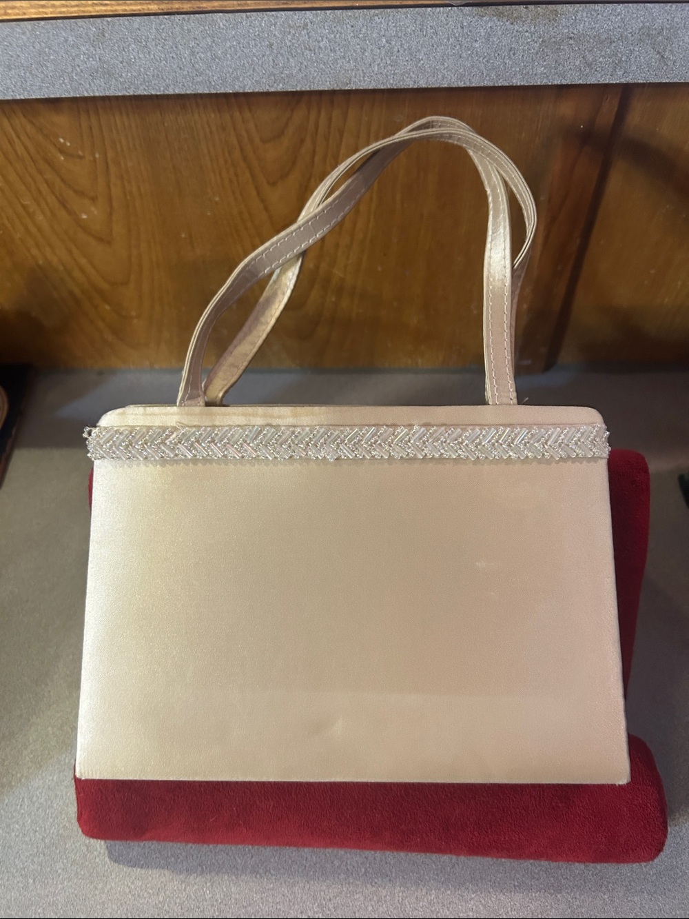 Gold Satin Evening Bag with Decorative Trim